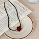 Chinese restaurant Jiang Yan's same style red velvet flower beaded necklace women's niche exquisite high-looking versatile clavicle chain
