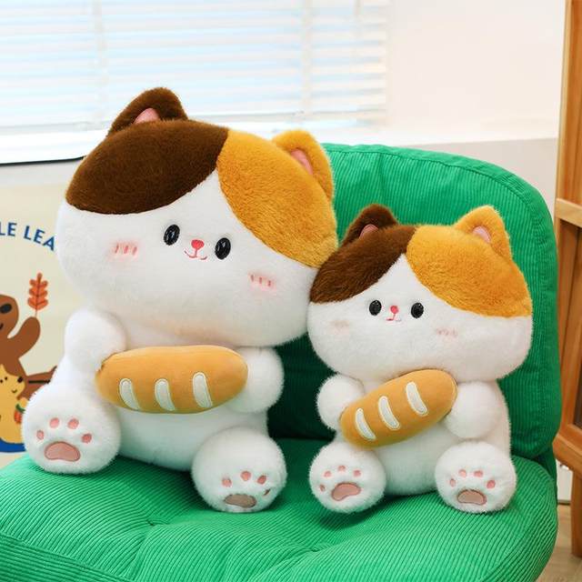Cartoon Bread Cat Plush Toy Companion Doll, Three-Colored Cat Plushie, Gift for Girls, Decorative Piece, Pillow