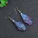 Natural Black Tourmaline Electroplated Blue Peacock Blue Flame Feather Crystal Cluster Earrings Jewelry in Stock