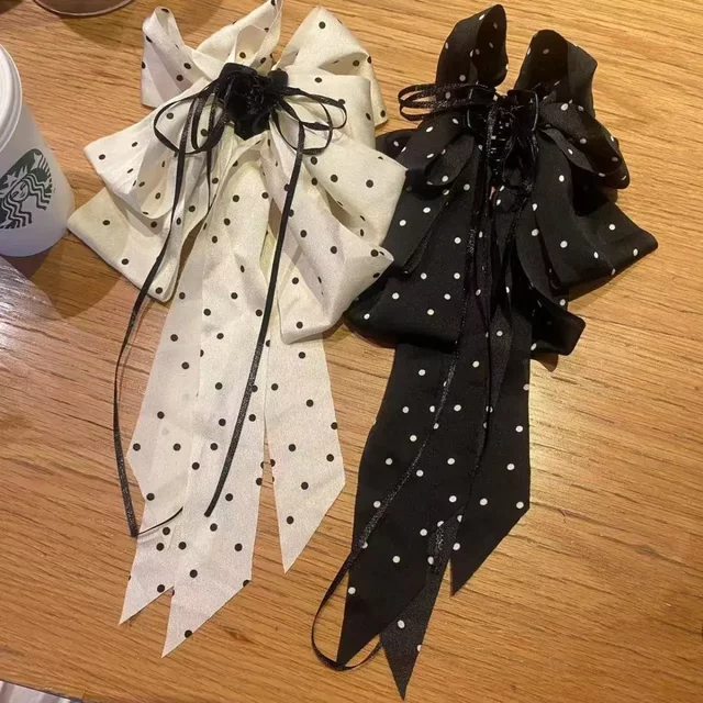 New Polka Dot Knot Hair Clip for Women 2025 New Style High-End Ribbon Ponytail Clip Hair Accessory