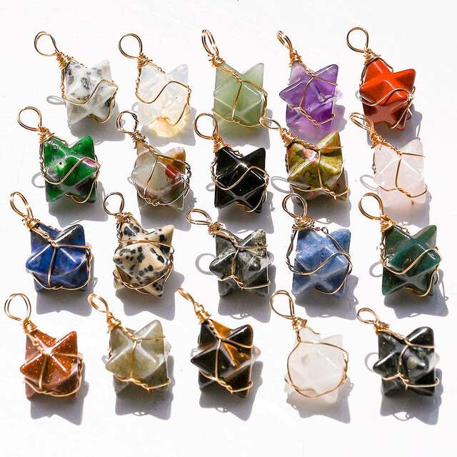 Merkaba Kabasheng Entwined Pendant Natural Crystal Agate Stone Merkaba Six-Pointed Star Necklace
