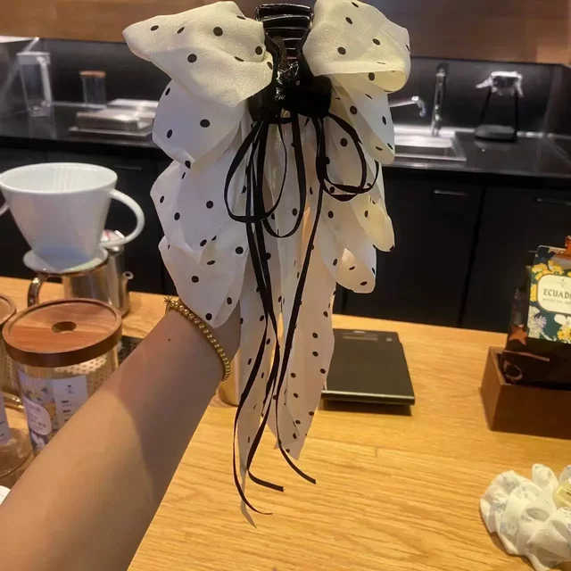 New Polka Dot Knot Hair Clip for Women 2025 New Style High-End Ribbon Ponytail Clip Hair Accessory