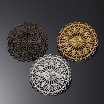 Copper Electroplated Round Flower Cap Flower Piece Hollow Flower Safety Brooch Pin Base Antique Style Jewelry Accessories