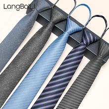 Blue tie, men's formal attire, business zipper style, wedding groom, no tie, men's black light gray, lazy man, no tie, trendy