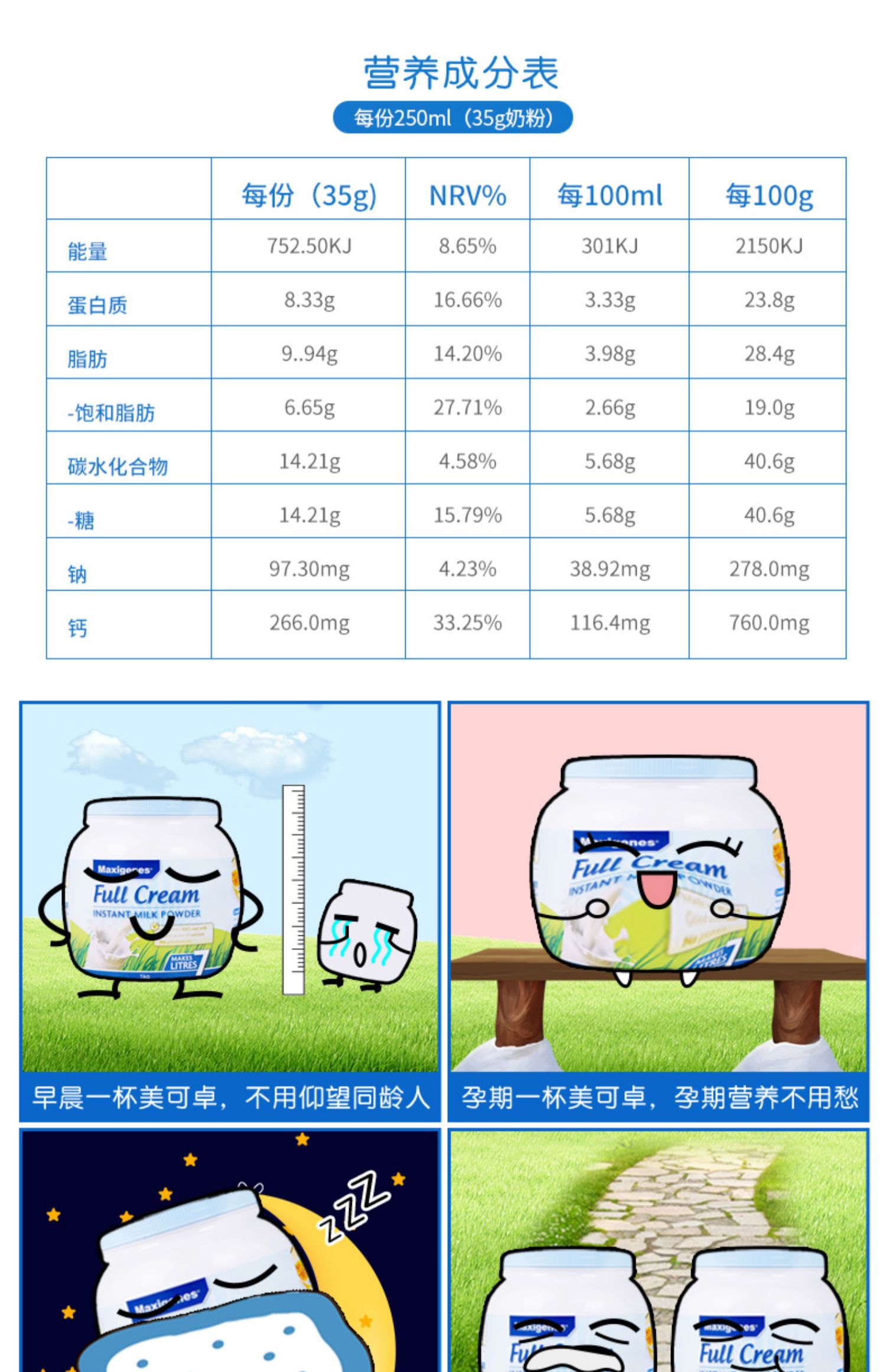 美可卓进口蓝胖子奶粉全脂高钙1kg