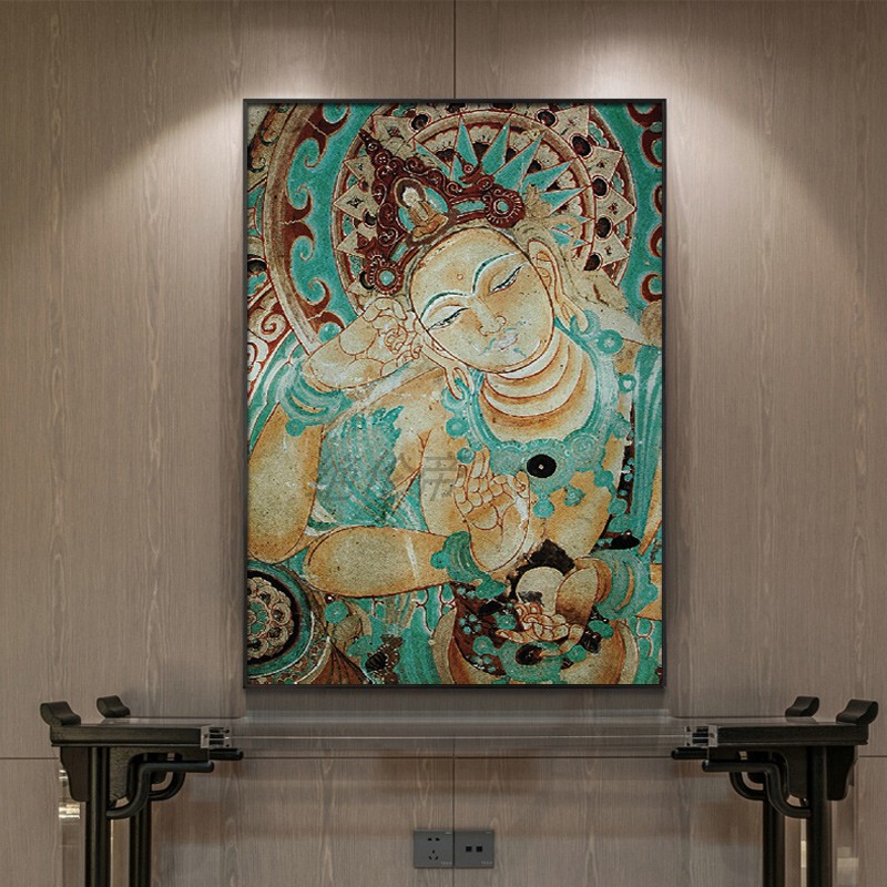 New Chinese-Style Retro Dunhuang Buddha Mural, Bodhisattva Decorative Painting, Tea Room Tea Art Hall Background Wall, Japanese Zen Hanging Painting