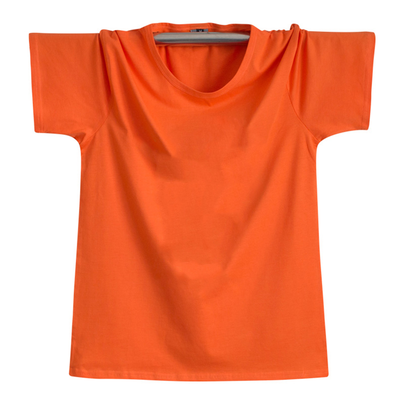European High-End Pure Cotton T-Shirt for Men and Women, Solid Color Round Neck Sports Short-Sleeve, Loose Fit, Large Size, Orange Half-Sleeve Top