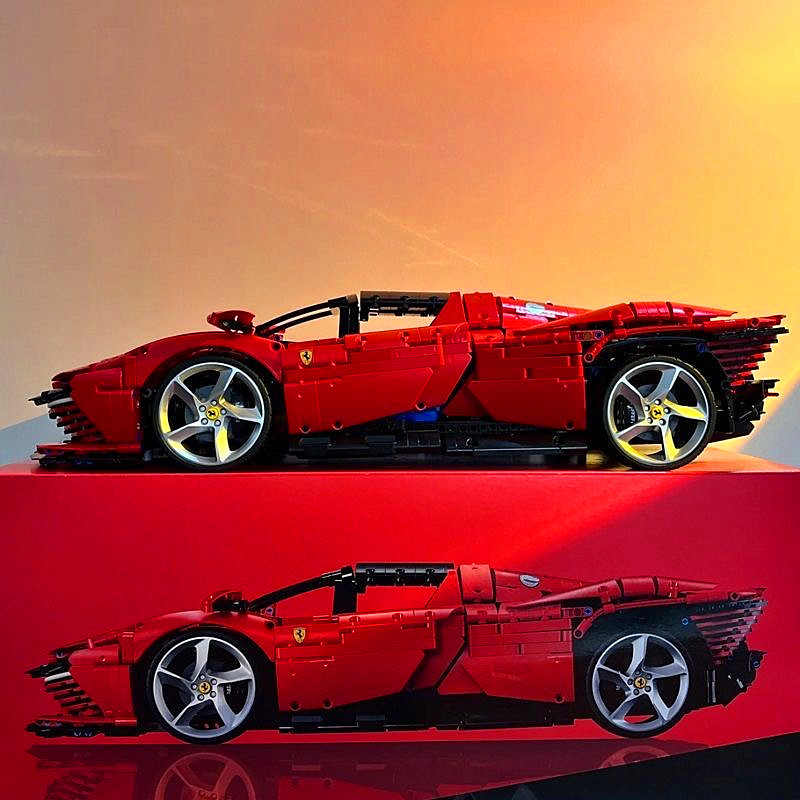 Chinese Building Block Ferrari Sp3 Sports Car Model Large Racing Car Assembly Toy for Boys Birthday Gift