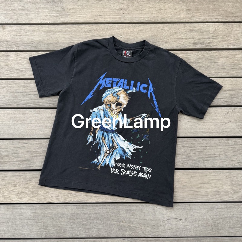 [in Stock] Green Light Independent High Street Style Metal Band Rain God Vintage Short Sleeve Washed Black Gray