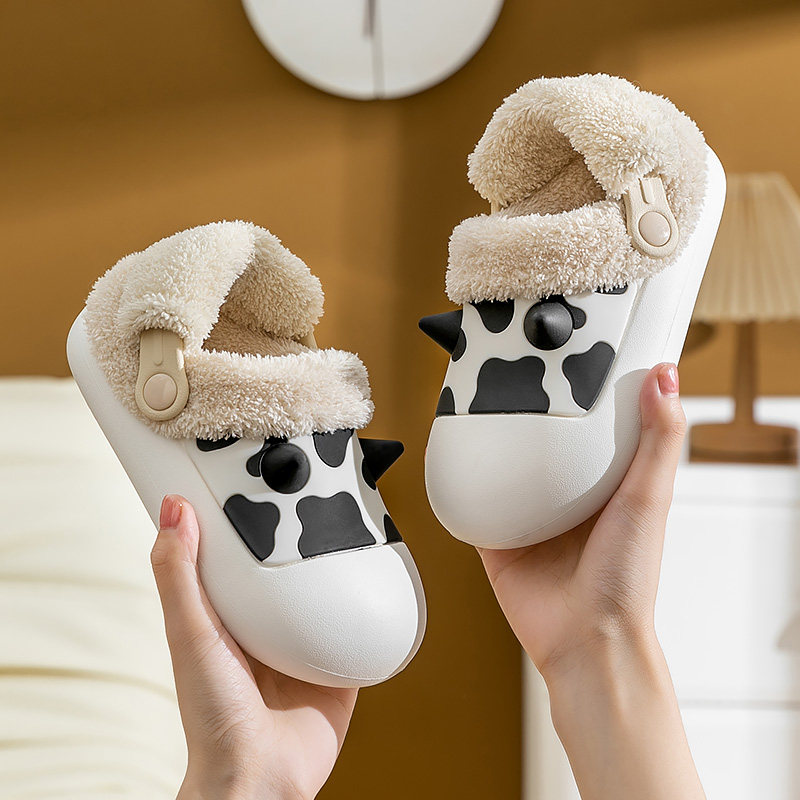Demovable children's cotton slippers winter boys outdoor waterproof slippers girl dairy cow slippers and cotton shoes