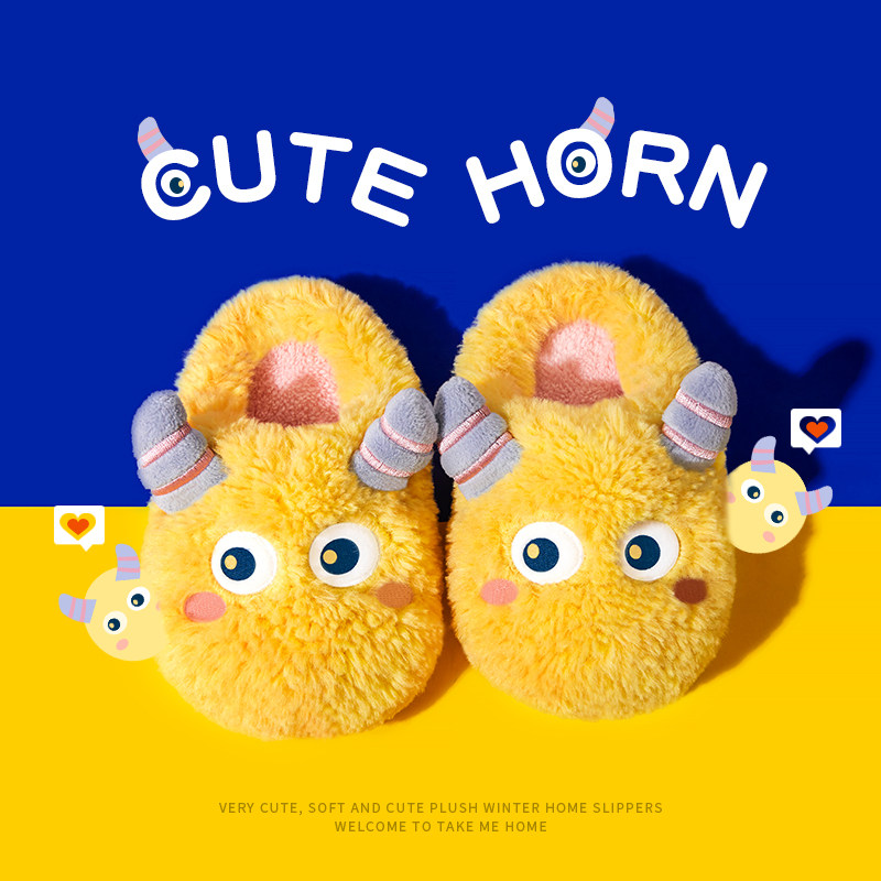 Cute children's cotton slippers bag with boy winter boys fur slippers indoor non-slip baby home shoes girls