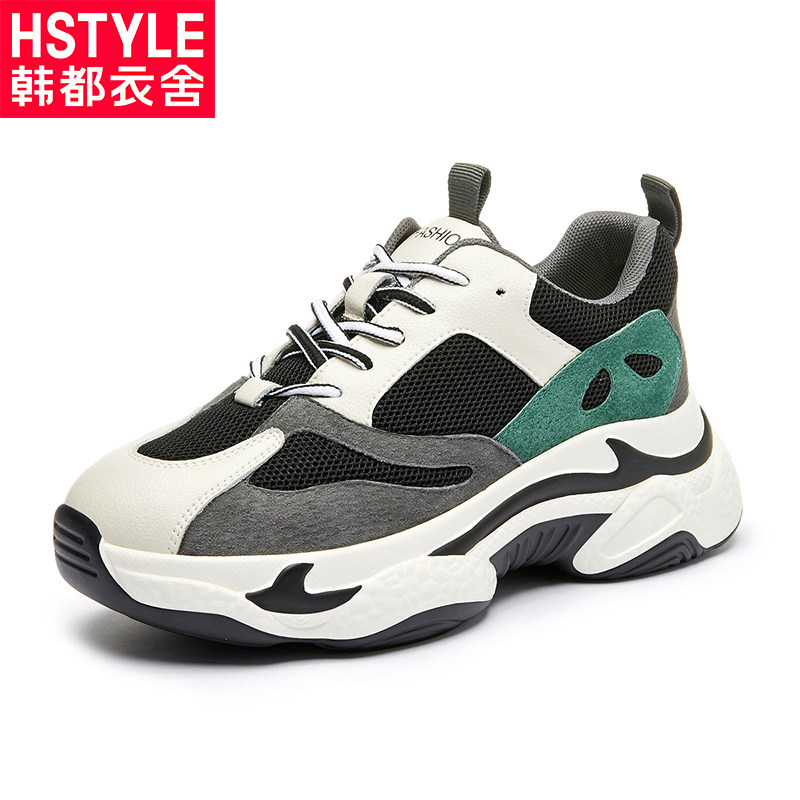 韩都衣舍真皮老爹鞋女ins潮秋冬季加绒加厚网红智熏鞋超火显脚小