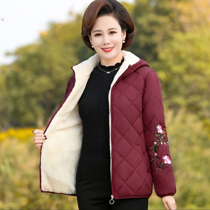 新款妈妈冬装加绒羽绒棉服外套