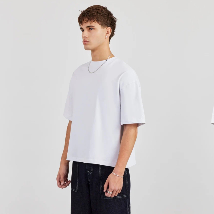 Cozy Boys American-Style Comfortable 400g Pure Cotton Heavyweight Boxy Short Wide T-Shirt Cleanfit Loose Short-Sleeved Men's Trendy