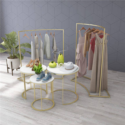 Clothing store display rack Nakajima floor-to-ceiling window display rack Curved middle shelf hanger flow table creative