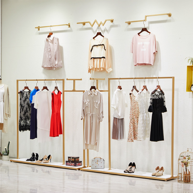 Clothing Show Rack Golden Brief side hanging women's clothes Shop on display shelf hanging clothes rack floor-style iron composition