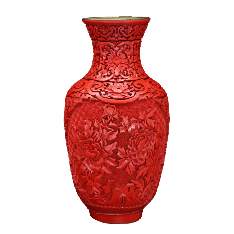 老北京銅胎琺瑯花瓶手工剔紅漆雕收藏品雕漆工藝北京產漆器擺件-Taobao