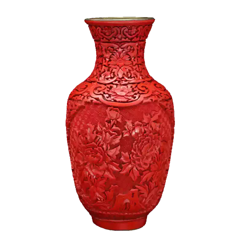 老北京銅胎琺瑯花瓶手工剔紅漆雕收藏品雕漆工藝北京產漆器擺件-Taobao