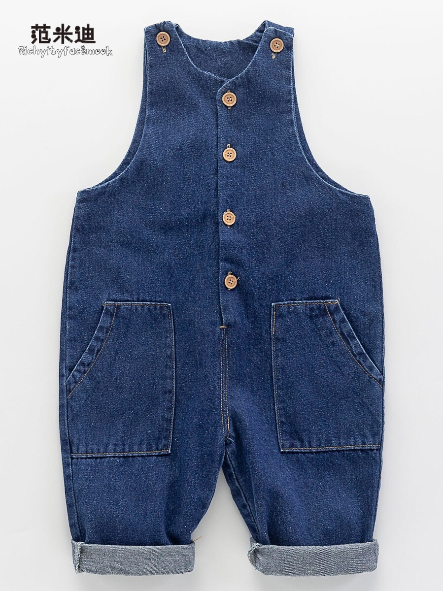 Baby holding baby bag pants Female baby Princess Western style children's soft denim pants Fashion male baby jumpsuit open file