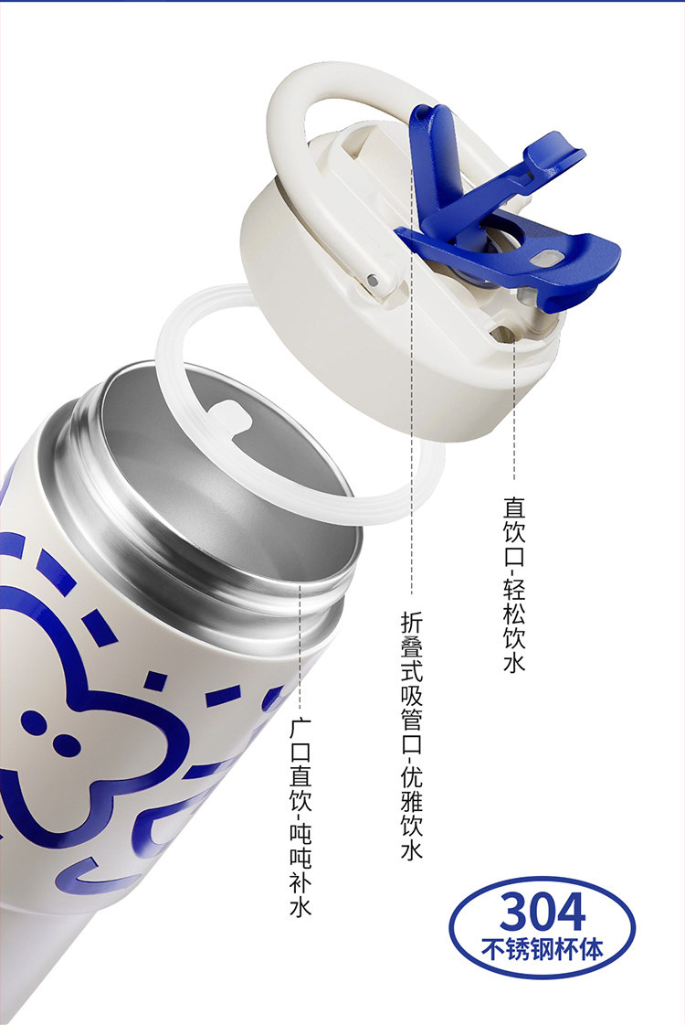 【中国直邮】 瑞幸咖啡 304不锈钢咖啡杯保温保冷高颜值 双饮保温拎拎杯 经典蓝670ml*1个 天蓝色