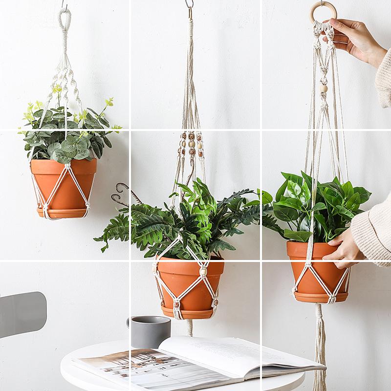 Nordic INS fleshy red ceramic pottery flowerpot cotton rope twine basin money plant bracketplant creative balcony hang hang wall