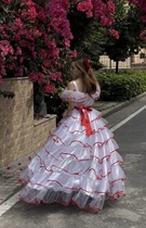 Qinghe hovintage girl prom small flying sleeve cake light wedding dress retro bow summer customization