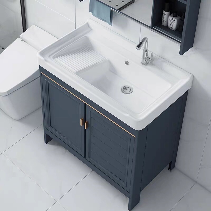 Ceramic laundry sink Space aluminum bathroom cabinet Laundry basin with washboard sink Balcony floor-to-ceiling integrated basin