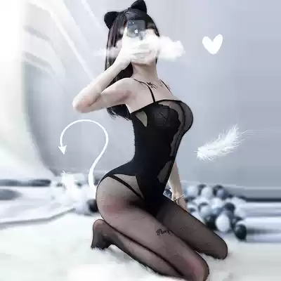 ios pajamas girl do your cat one-piece stockings full body black can be torn over the knee hot children summer ultra-thin