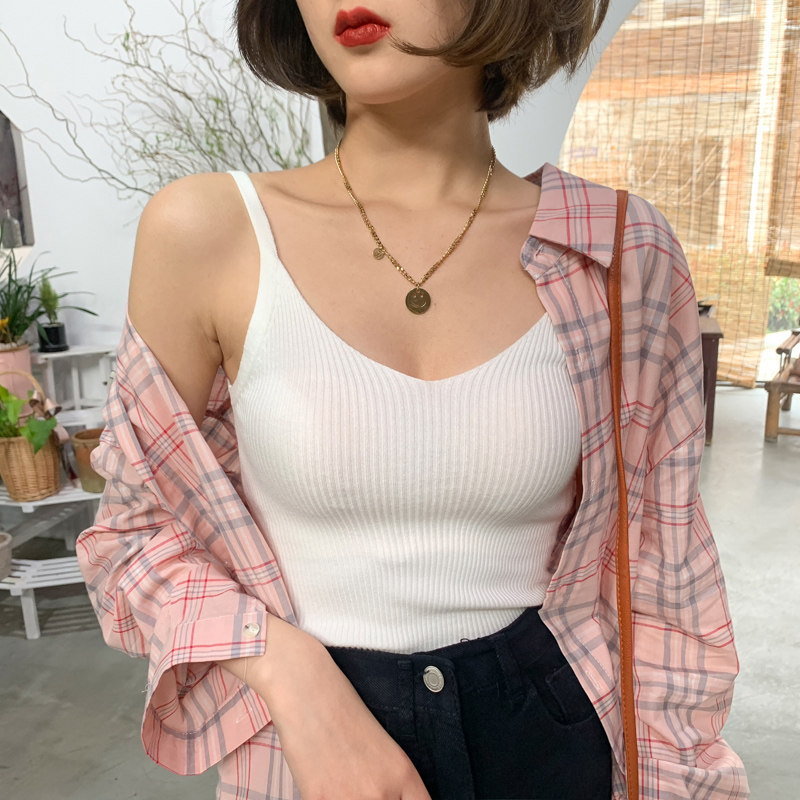 V-neck knitted camisole women's 2022 autumn new white sexy slim tops with bottoming shirts thin section
