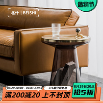 Round Nordic glass tea table tennis red ins living room creative personality metal edge a few light lavish and transparent sofa corner a few