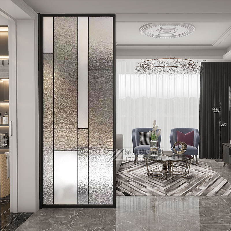 Modern carved art glass partition light luxury living room porch bathroom dry area small apartment toughened frosted screen