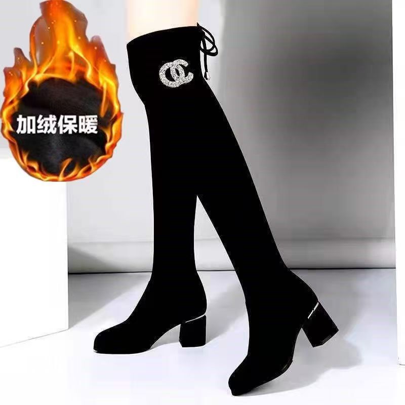 Over-The-Knee Boots for Women, Chunky Heel, Slimming, Elastic Boots, Mid-Heel Long Boots, Trendy Slim Boots, 2025 New High Boots