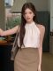 Hot Girl Summer Halter Neck Sleeveless Vest French Style Sexy Gentle Off-Shoulder Loose Pure Desire Chiffon Top for Women
