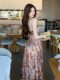 Gentle Retro-Style Printed Spaghetti Strap Dress with French Elegance, Slimming Effect, Strapless and Backless Design, Perfect for Island Vacations
