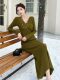 Lightly Mature and Elegant Style V-Neck Knitted Dress for Women, Autumn and Winter Long-Sleeved Slim-Fit Dress with a High-End Feel and A-Line Skirt Underneath