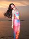 Lazy island holiday mesh ink suspender dress for women summer new slim long skirt dopamine hip skirt