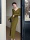 Lightly Mature and Elegant Style V-Neck Knitted Dress for Women, Autumn and Winter Long-Sleeved Slim-Fit Dress with a High-End Feel and A-Line Skirt Underneath