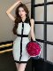 French High-End Contrasting Color Knitted Dress for Women 2023 New Autum Style Elegant Sleeveless Slim-Fitting Hip-Hugging Skirt