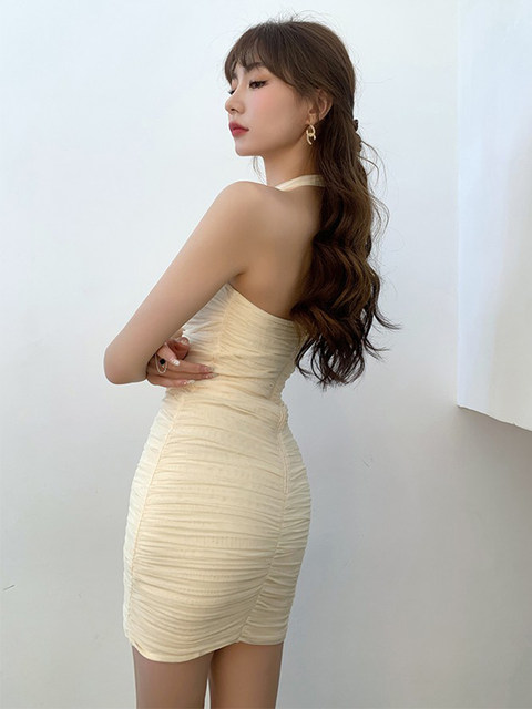 French-Style Sweet and Spicy Slim-Fit Mesh Halter Neck Slip Dress, Feminine European and American Pure Desire Sexy Hot Girl Bodycon Dress