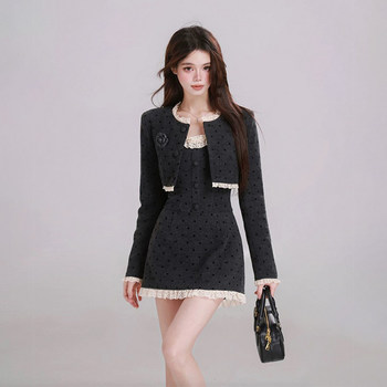 French Slim Fit Thickeneded Woolen Short Outwear Women's Waist Polka Dot Dress Design Suspender Short Skirt Winter