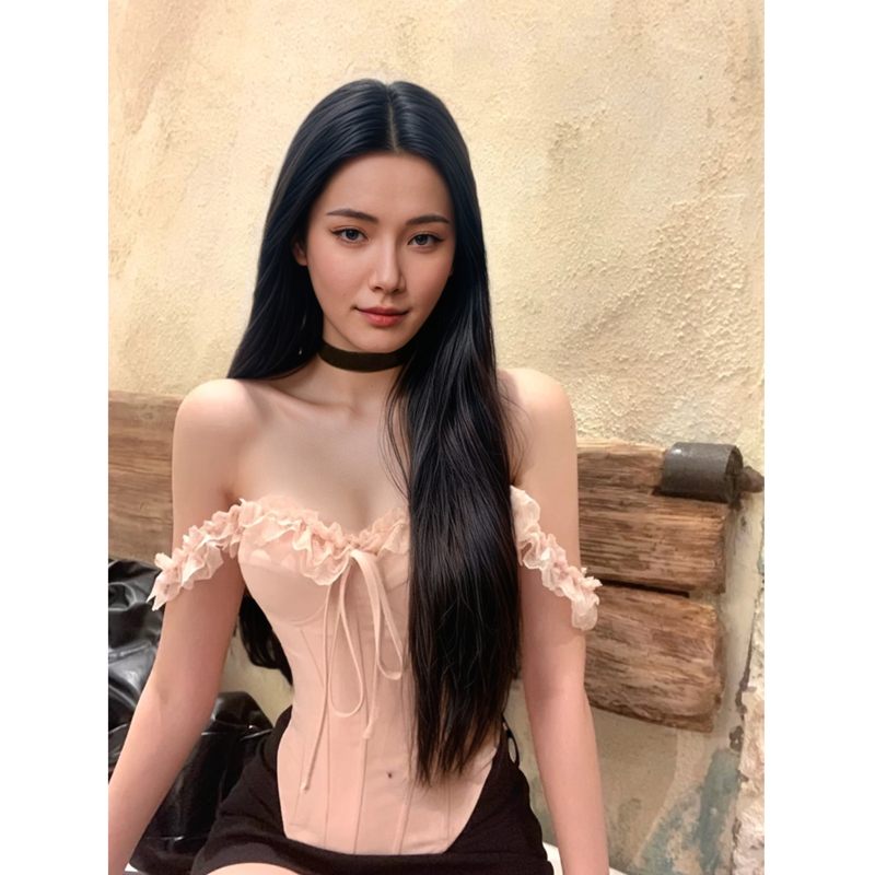 Pure Desire Hot Girl Pink Lace-Up Camisole Top for Women, Summer Elegant Lace Waist-Cinching Slimming Fishbone Corset