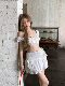 Thailand Travel Photo Vacation Outfit for Petite Women, Pure and Innocent White Short Bow-Tie Camisole Top and Skirt Set