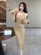 French-Style Elegant Knit Set for Women 2026 Early Spring Dress with Rhinestones, One-Shoulder Strap Dress, Cardigan Two-Piece Set