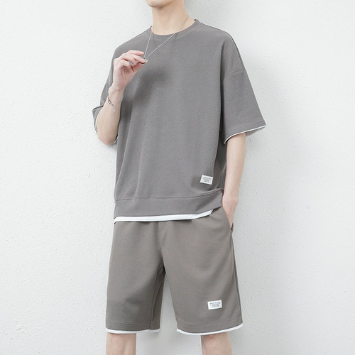 Мужской летний спортивный костюм, шелковая футболка с коротким рукавом, комплект, летняя одежда, изысканный стиль