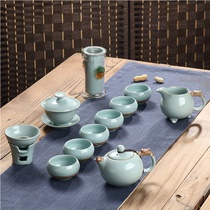 High-end Ru kiln porcelain Kung Fu tea set office household simple ceramic covered bowl teapot teacup gift box