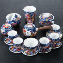 Jingdezhen Enamel Colorful Ceramic Kung Fu Tea Set Side Handle Pot Master Cup Home Office Guest Gift Box