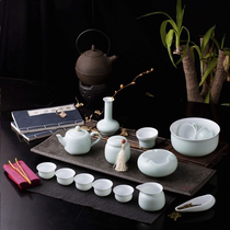 High-grade tea ceremony office household simple thin tire emerald green longquan celadon teapot dry tea set