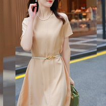 OLYFOU Summer new 11 pieces Heavy work cut high level Three acetate collection waist display slim temperament one-piece dress