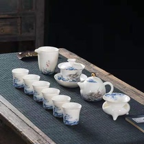 White porcelain painted gold Jiaolong sea ceramic high grade tea set cover bowl cup teapot office household business gifts