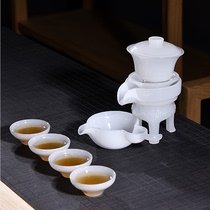 Dehua kaolin 4 persons complete set of jade white jade and porcelain kung fu semi-automatic lazy tea set home and office set